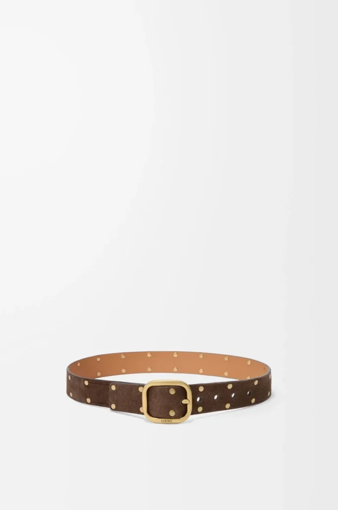 Rounded soft belt in suede calfskin Wood/Vintage Gold Rounded soft belt in suede calfskin Wood/Vintage Gold