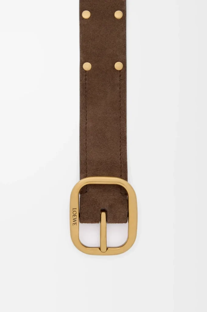 Rounded soft belt in suede calfskin Wood/Vintage Gold Rounded soft belt in suede calfskin Wood/Vintage Gold