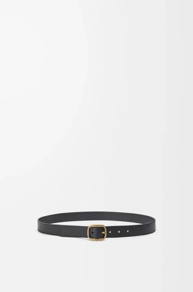 Rounded soft belt in supple grained calfskin Black/Gold Rounded soft belt in supple grained calfskin Black/Gold