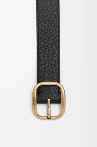 Rounded soft belt in supple grained calfskin Black/Gold