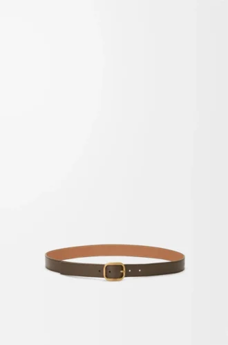 Rounded soft belt in supple grained calfskin Tundra/Gold