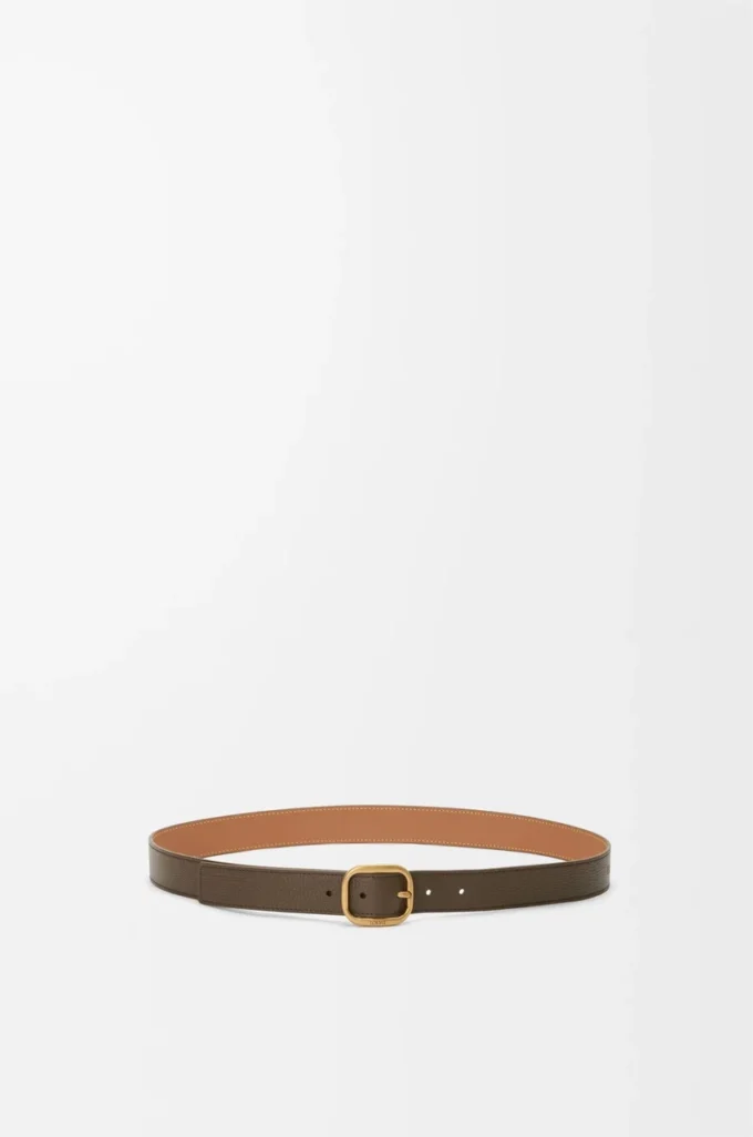 Rounded soft belt in supple grained calfskin Tundra/Gold Rounded soft belt in supple grained calfskin Tundra/Gold