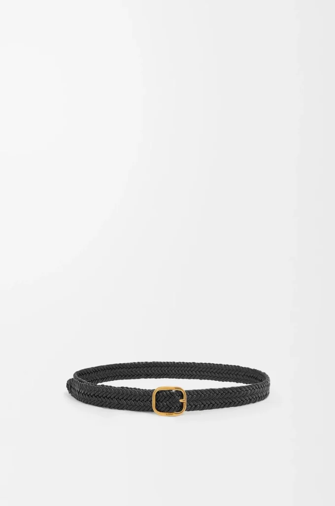 Rounded soft woven belt in calfskin Black/Gold Rounded soft woven belt in calfskin Black/Gold