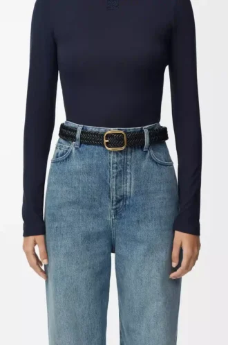 Rounded soft woven belt in calfskin Black/Gold Rounded soft woven belt in calfskin Black/Gold