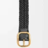 Rounded soft woven belt in calfskin Black/Gold Rounded soft woven belt in calfskin Black/Gold