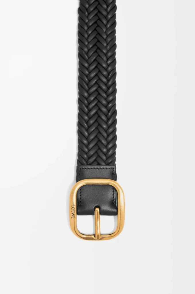 Rounded soft woven belt in calfskin Black/Gold Rounded soft woven belt in calfskin Black/Gold