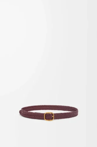 Rounded soft woven belt in calfskin Burgundy/Gold