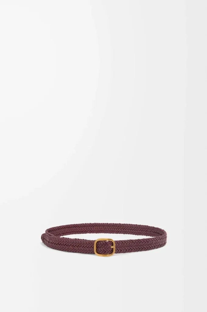 Rounded soft woven belt in calfskin Burgundy/Gold Rounded soft woven belt in calfskin Burgundy/Gold