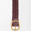 Rounded soft woven belt in calfskin Burgundy/Gold Rounded soft woven belt in calfskin Burgundy/Gold