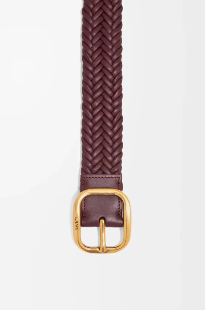 Rounded soft woven belt in calfskin Burgundy/Gold Rounded soft woven belt in calfskin Burgundy/Gold