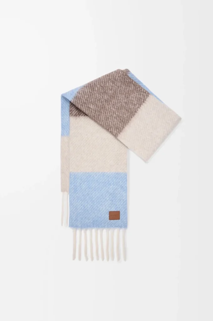 Scarf in alpaca and wool blend Light Blue/Sandstone/Brown Scarf in alpaca and wool blend Light Blue/Sandstone/Brown
