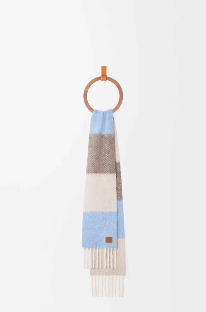 Scarf in alpaca and wool blend Light Blue/Sandstone/Brown Scarf in alpaca and wool blend Light Blue/Sandstone/Brown