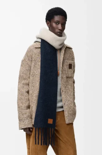 Scarf in alpaca and wool blend Navy Blue/Sandstone