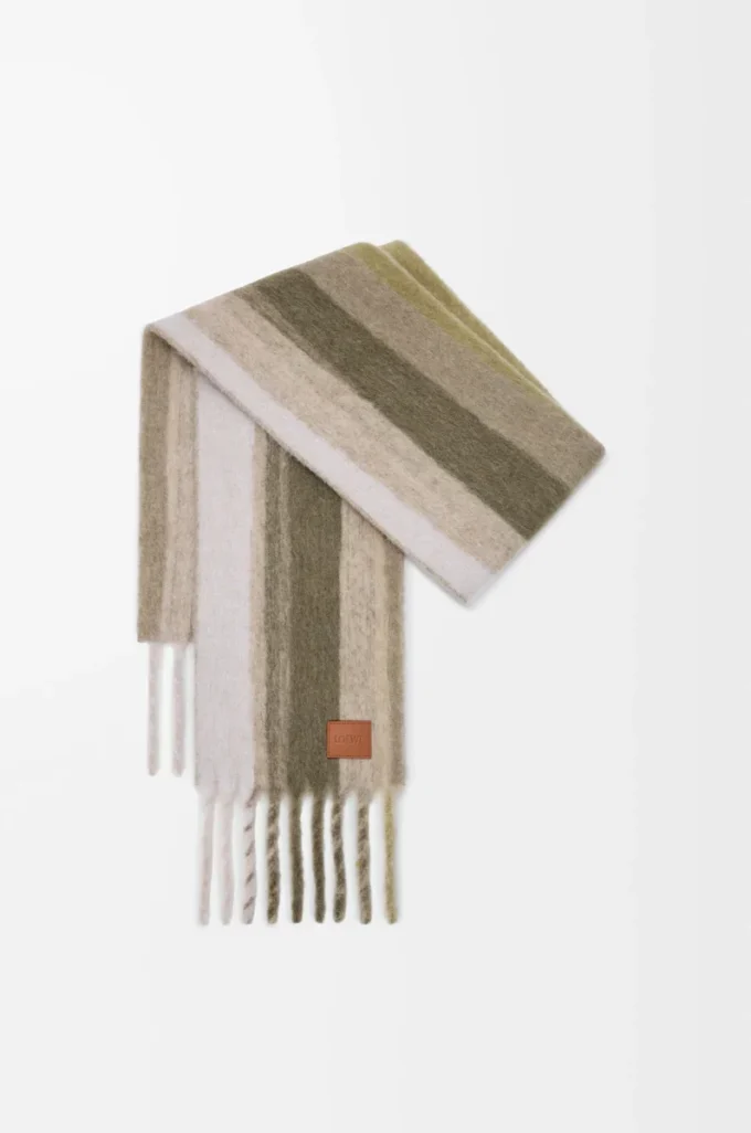 Scarf in alpaca and wool blend Soft White/Khaki Multitone Scarf in alpaca and wool blend Soft White/Khaki Multitone