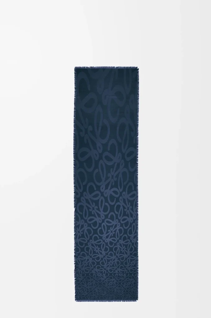 Scarf in silk and wool Navy Blue