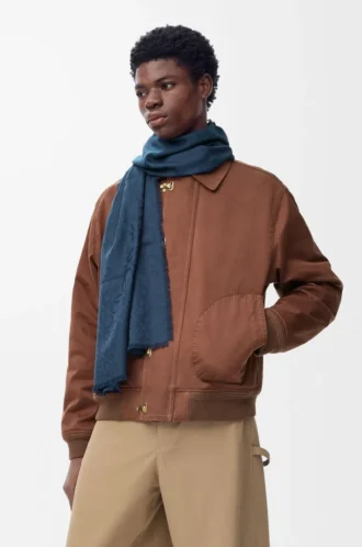 Scarf in silk and wool Navy Blue