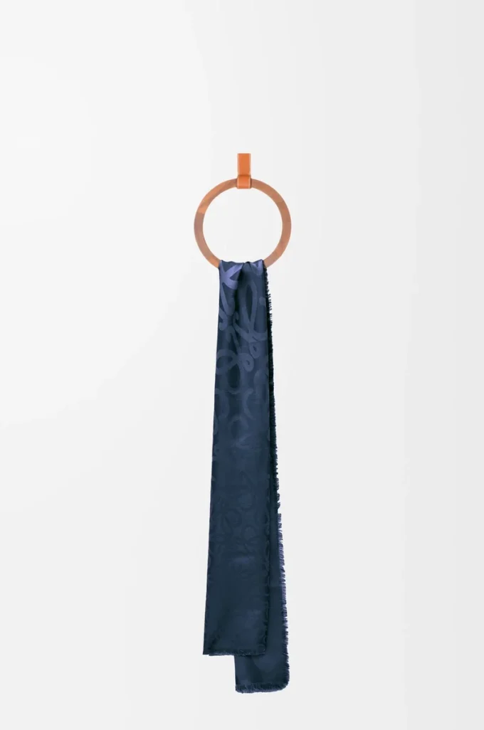 Scarf in silk and wool Navy Blue