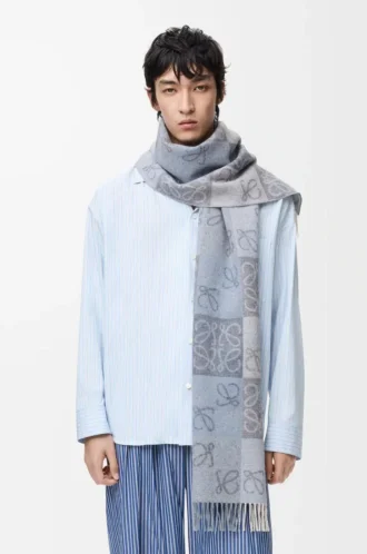 Scarf in wool and cashmere Blue/White