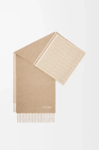 Scarf in wool and cashmere Camel/White
