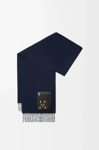 Scarf in wool and cashmere Dark Navy Blue