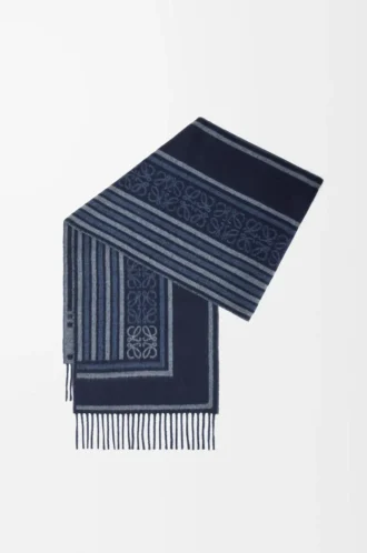 Scarf in wool and cashmere Dark Navy Blue