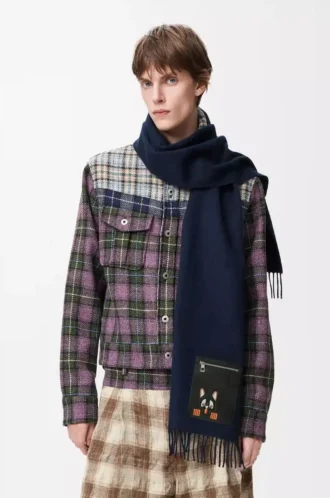 Scarf in wool and cashmere Dark Navy Blue