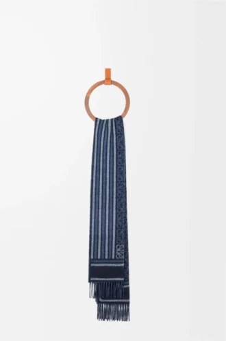 Scarf in wool and cashmere Dark Navy Blue