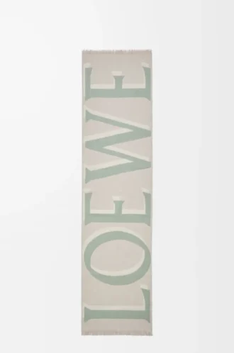 Scarf in wool and cashmere Light Beige/Light Green