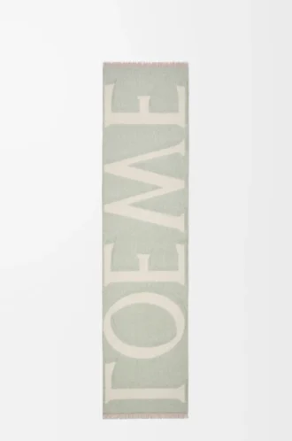Scarf in wool and cashmere Light Beige/Light Green