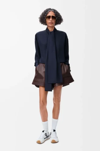 Scarf shirt in silk Navy Blue