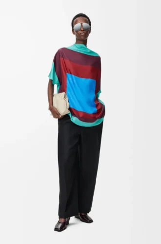 Scarf top in silk Green/Red/Multicolor