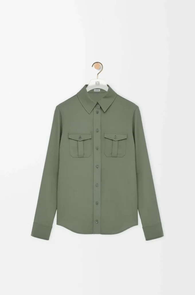 Shirt in stretch viscose Light Khaki Green Shirt in stretch viscose Light Khaki Green