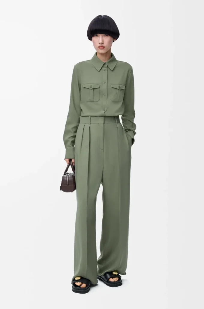 Shirt in stretch viscose Light Khaki Green Shirt in stretch viscose Light Khaki Green
