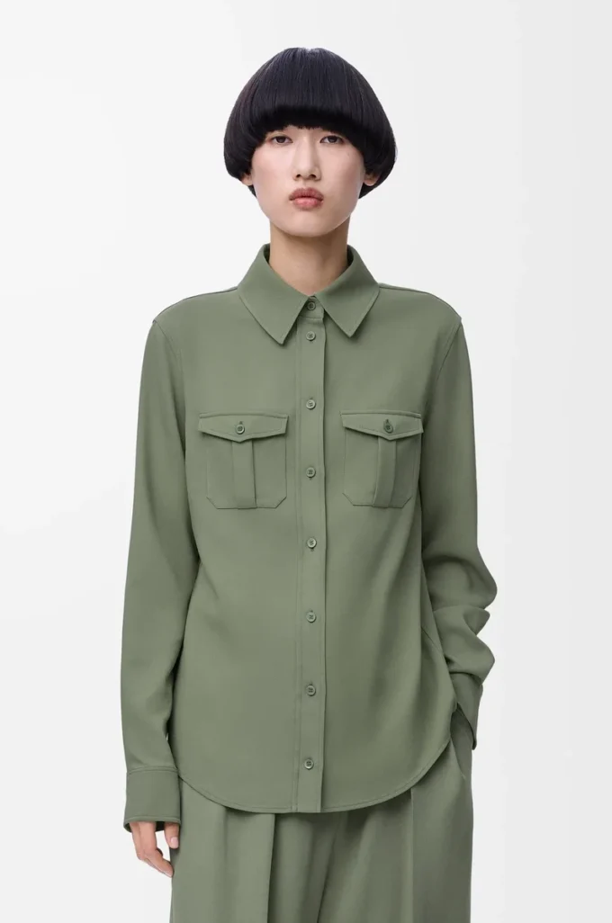 Shirt in stretch viscose Light Khaki Green Shirt in stretch viscose Light Khaki Green