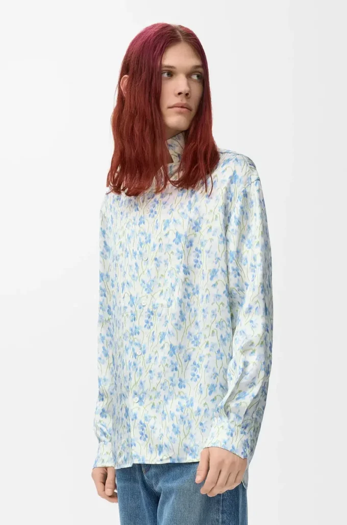Shirt in viscose White/Blue