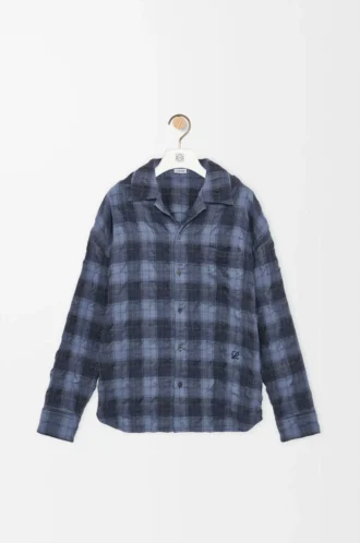 Shirt in wool and cotton Navy Blue