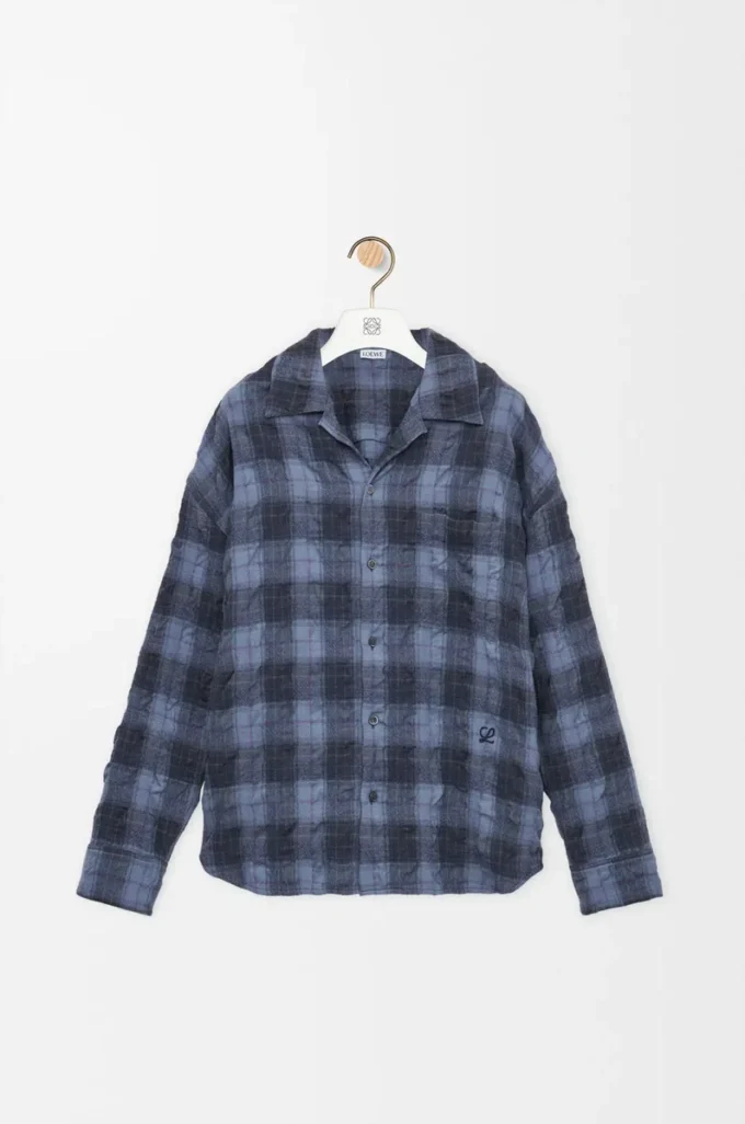 Shirt in wool and cotton Navy Blue