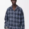 Shirt in wool and cotton Navy Blue