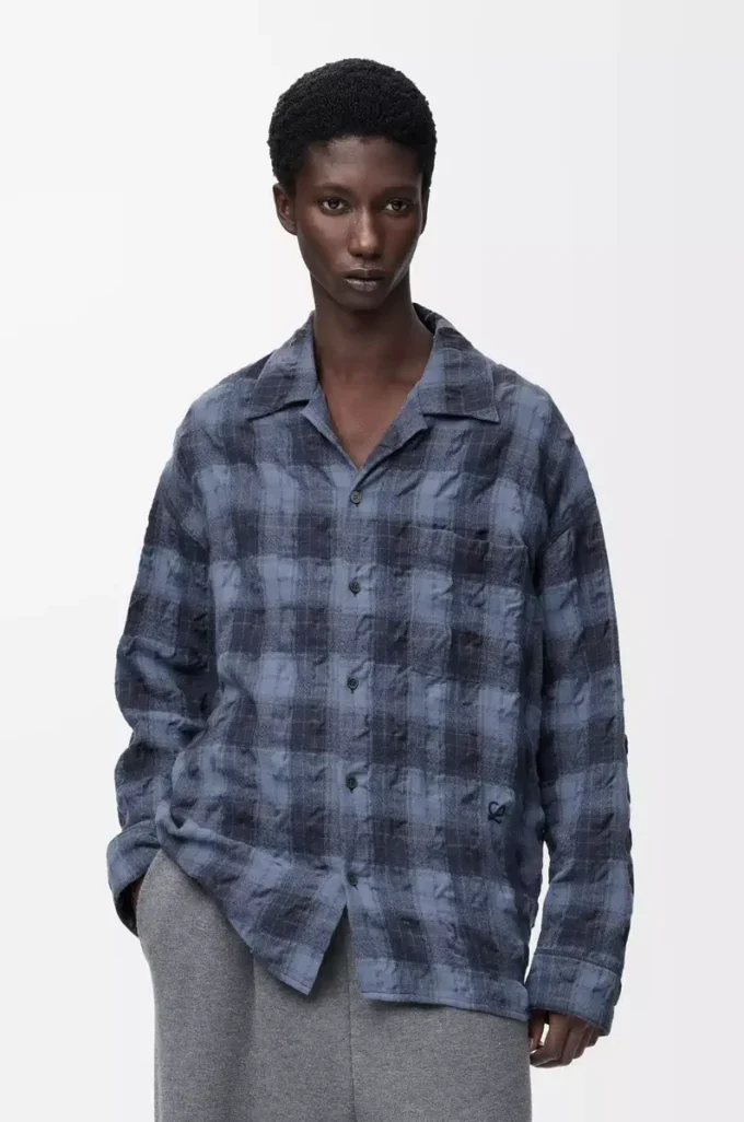 Shirt in wool and cotton Navy Blue