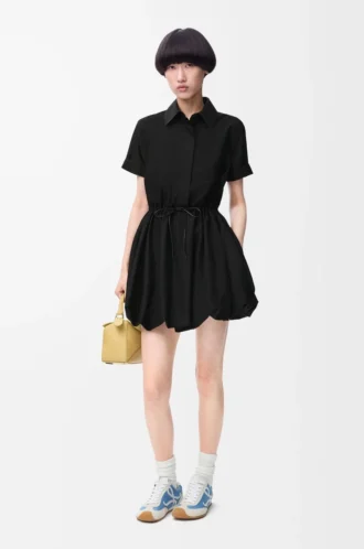 Short sleeve dress in cotton and silk Black