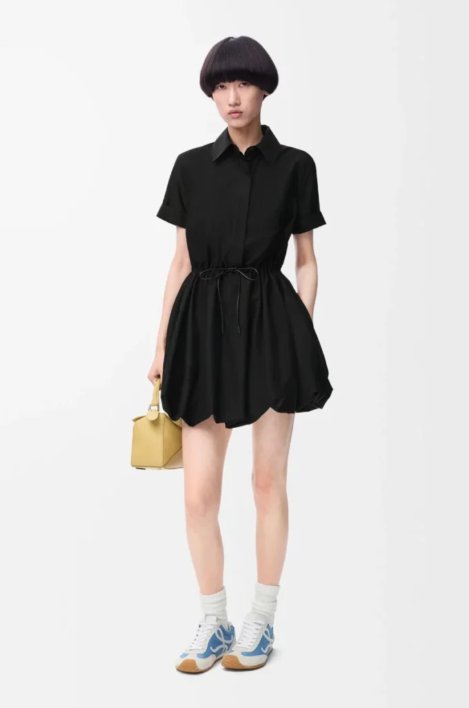 Short sleeve dress in cotton and silk Black Short sleeve dress in cotton and silk Black