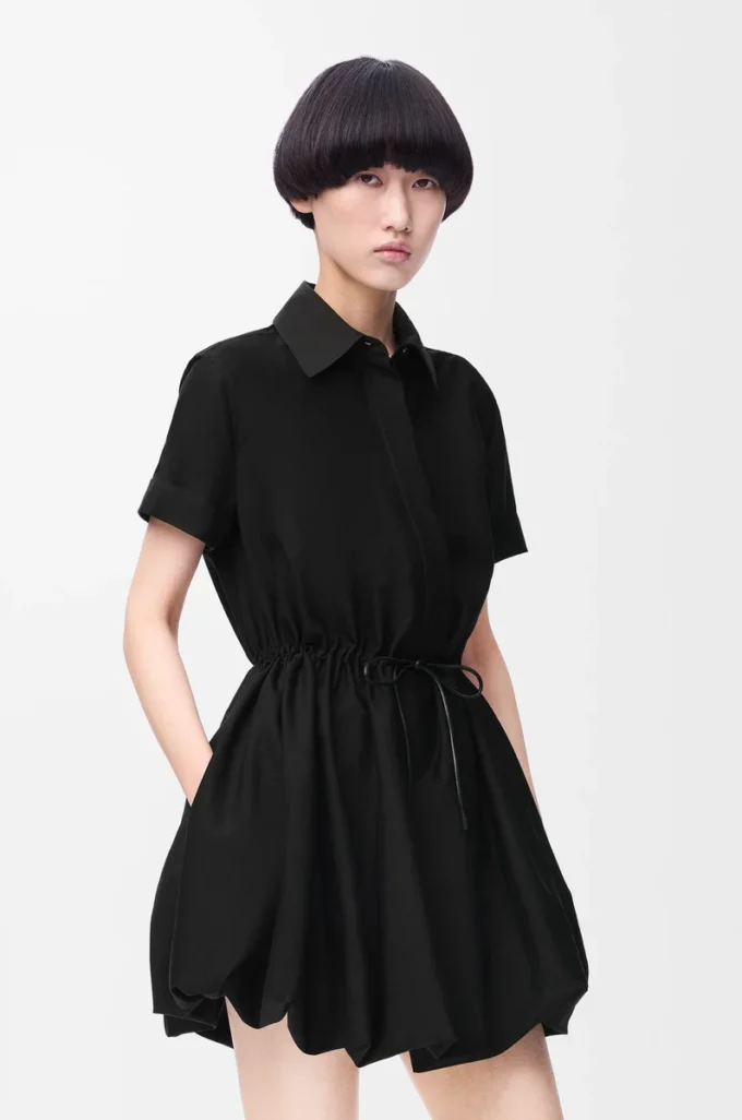 Short sleeve dress in cotton and silk Black Short sleeve dress in cotton and silk Black