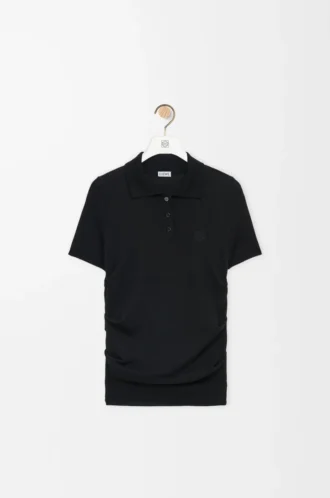 Short sleeve polo sweater in cashmere and silk Black