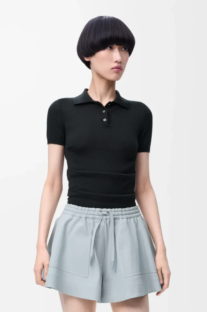 Short sleeve polo sweater in cashmere and silk Black Short sleeve polo sweater in cashmere and silk Black