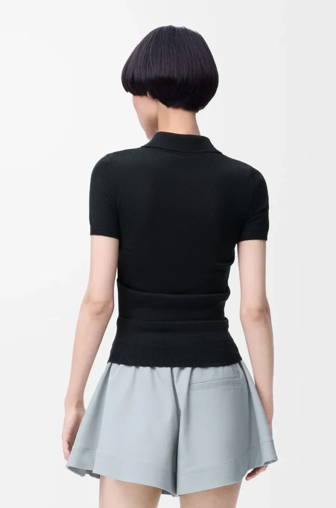 Short sleeve polo sweater in cashmere and silk Black Short sleeve polo sweater in cashmere and silk Black