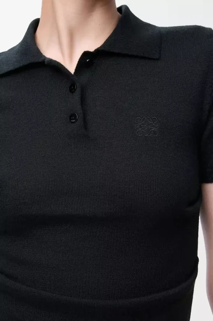 Short sleeve polo sweater in cashmere and silk Black Short sleeve polo sweater in cashmere and silk Black