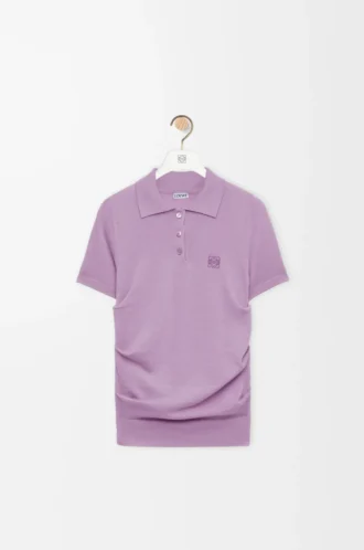 Short sleeve polo sweater in cashmere and silk Lilac