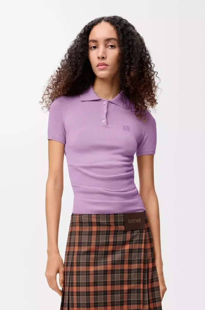 Short sleeve polo sweater in cashmere and silk Lilac Short sleeve polo sweater in cashmere and silk Lilac