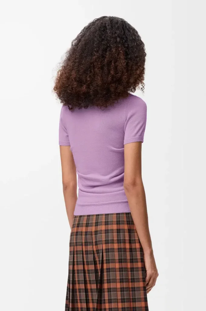 Short sleeve polo sweater in cashmere and silk Lilac Short sleeve polo sweater in cashmere and silk Lilac