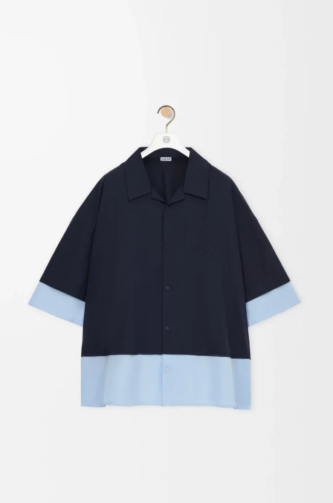 Short sleeve shirt in cotton Dark Navy/Light Blue